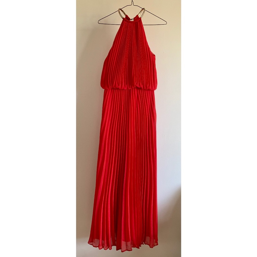 Red Pleated Blouson Dress